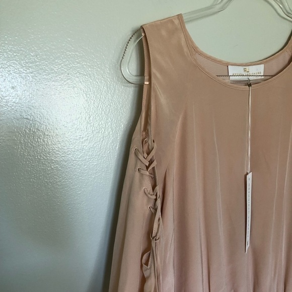 Amanda Uprichard Gibson Dress Cold Shoulder Lace Up Bisque New Small - Picture 2 of 6